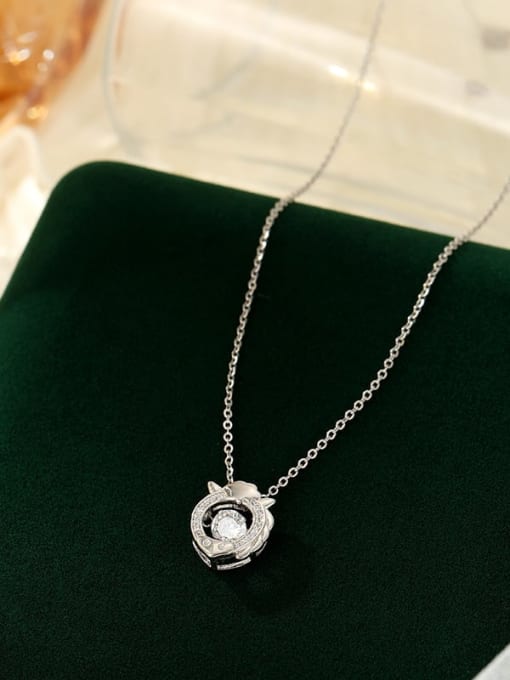 NS1091 [Horse White Gold] 925 Sterling Silver Cubic Zirconia Zodiac Trend Necklace